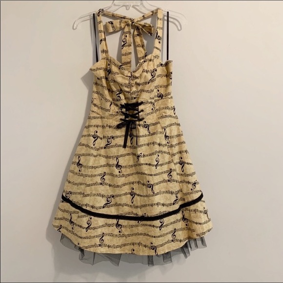 HOT TOPIC Music Note Rockabilly Pin-Up Style Corset Sleeveless Halter Dress - Picture 15 of 16